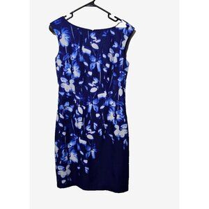 Ann Taylor Womens sz 2 blue floral dress sleeveless round neck zipper polyester
